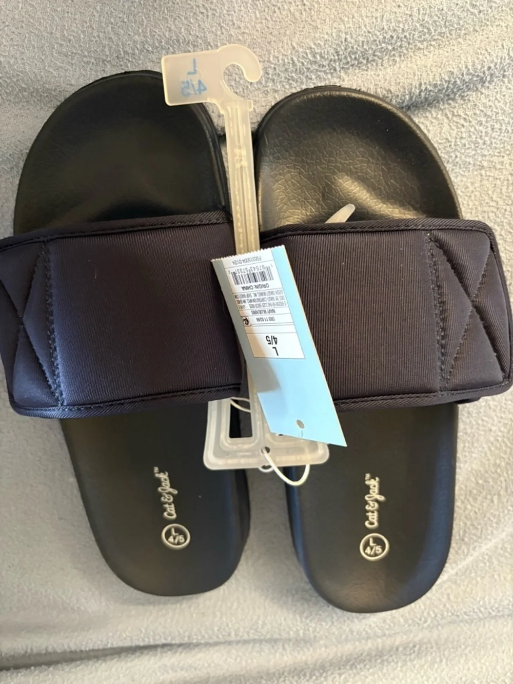 NWT- Y 4/5 Navy Slide Sandals with Wide velcro adjustable Strap Slides anti-slip